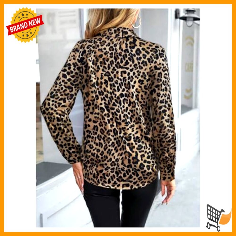 Leopard Print Blouse Button Down Long Sleeve Busi… - image 3